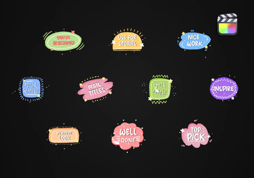 FCPX插件-10组俏皮彩色涂鸦抽象文本标题动画Colorful Plate Titles-MGJT资源