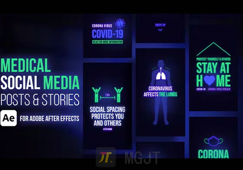 AE模版-9个医疗社交媒体帖子动画Medical Social Media Posts & Stories Ae-MGJT资源