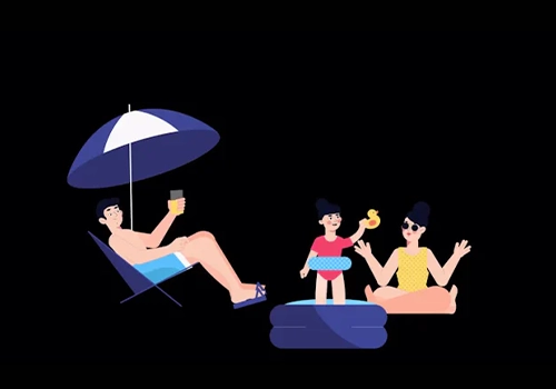 三口之家在海滩边上阳光下聚会-MGJT资源