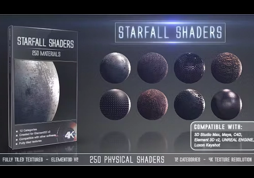 Element 3D Starfall Shaders 星陨250个材质贴图着色器预设-MGJT资源