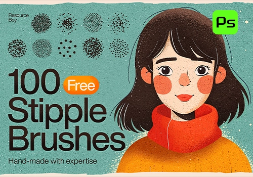 PS笔刷-100种点画阴影笔刷（个人可商用）100 Stipple Shading Photoshop Brushes-MGJT资源