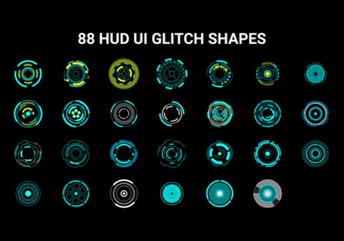 88个Alpha 通道的HUD UI毛刺形状PR模板-MGJT资源