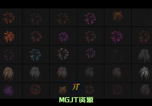 30个不同色彩烟花元素PR/AE/FCPX/DaVinci Resolve模板+新年音乐+烟花音效-MGJT资源