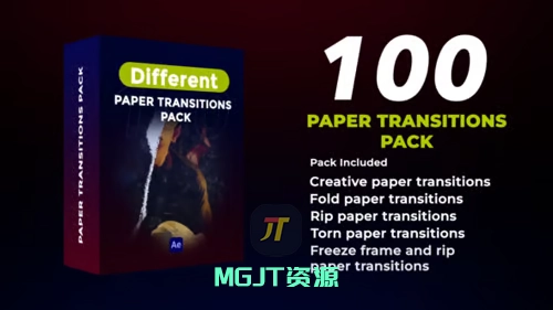 100个撕裂重叠创意纸张过渡效果AE模板（升级版）-MGJT资源