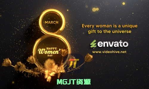 金色3月8日妇女节开场LOGO徽标效果AE模板-MGJT资源
