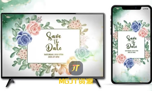 PC端和移动端的模块化水彩婚礼请柬 AE 模板-MGJT资源