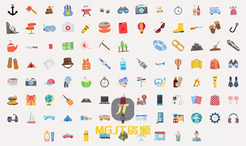 100 个旅游旅行和度假图标动画元素 AE 模板-MGJT资源