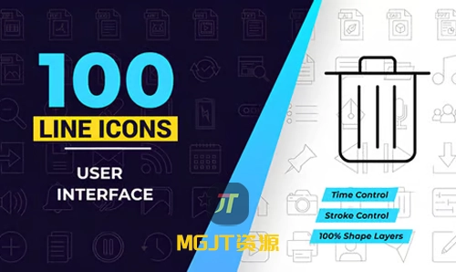 100 个用户界面线条图标动画元素 AE 模板-MGJT资源