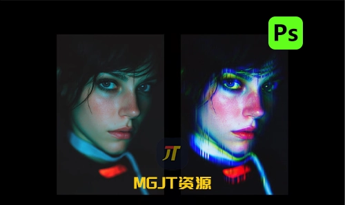 PS样机-2个一键生成照片网络故障的魔术效果-MGJT资源