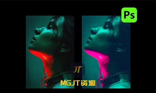 PS样机-2款发光全息图照片效果-MGJT资源