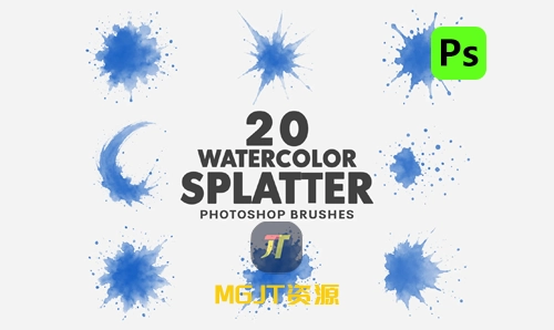 PS笔刷 - 20 种独特水彩自然水滴飞溅画笔笔刷-MGJT资源