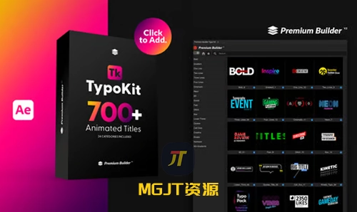 Ae脚本-700+文本字幕霓虹灯标题粒子背景排版MG动画  Typo Kit Animated Titles-MGJT资源