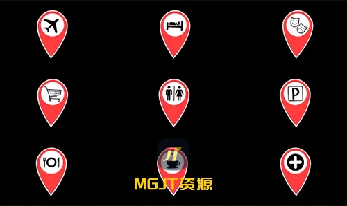 9个地图位置图钉和导航图标动画 PR 模板-MGJT资源
