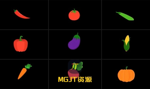 9个循环风格蔬菜图标与新鲜食品动画图标 PR 模板-MGJT资源