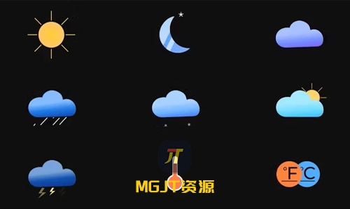 9个天气预报动态图标元素动画 AE 模板-MGJT资源