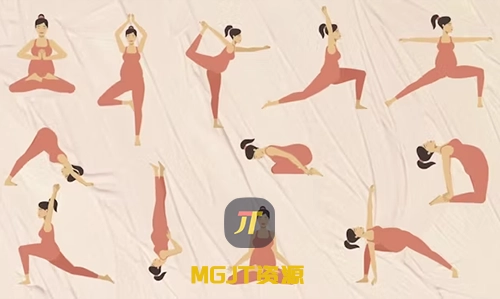 21个孕妇瑜伽身体积极型女性体式合集 AE 模板-MGJT资源
