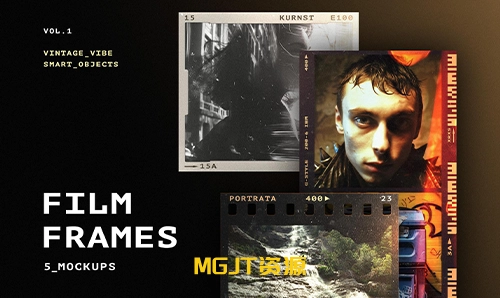 PS样机 -5款复古胶片相框滤镜PSD特效模板 Film Frames Mockups-MGJT资源