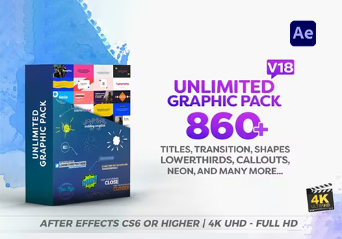 AE模版-860组转场过渡文字标题排版字幕条图标符号元素Shape Elements Graphic Pack-MGJT资源