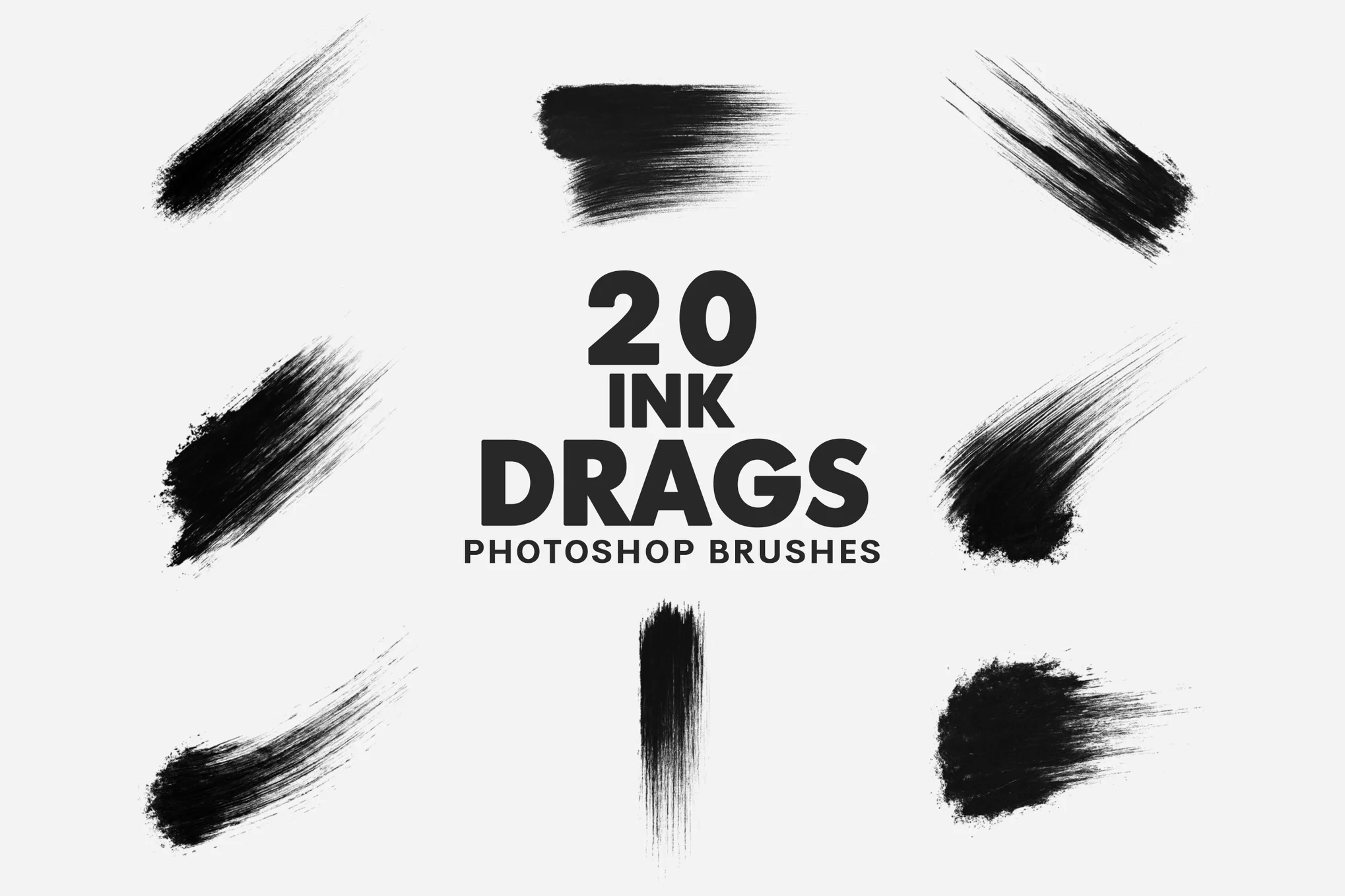 PS笔刷-20种逼真的涂抹条纹粗糙的墨水画笔 PS笔刷-20种逼真的涂抹条纹粗糙的墨水画笔