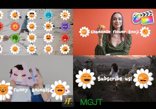 FCPX模版-20个向日葵卡通表情符号Chamomile flower emoji for FCPX-MGJT资源