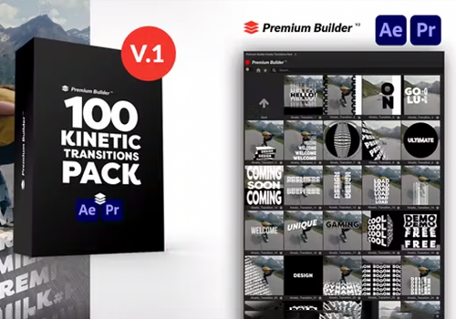 PR/AE脚本-动态标题字幕排版无缝转场文本动画Kinetic Transitions-MGJT资源