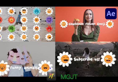 AE模版-20个向日葵卡通表情符号Chamomile Flower Emoji for After Effects-MGJT资源