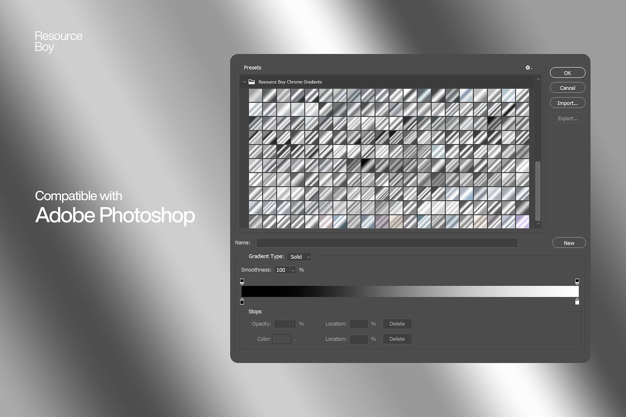 PS渐变-200个镀铬和灰色渐变素材200 Chrome Photoshop Gradients PS渐变-200个镀铬和灰色渐变素材200 Chrome Photoshop Gradients
