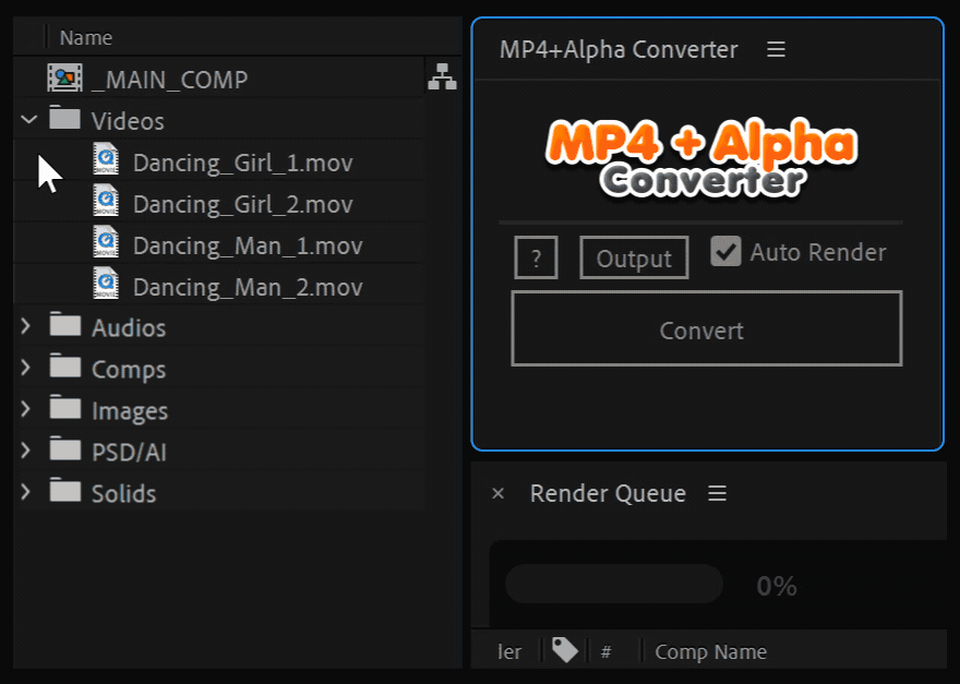 Ae脚本-Alpha通道视频转带透明背景MP4工具 MP4 + Alpha Converter v1.4.0 Ae脚本-Alpha通道视频转带透明背景MP4工具 MP4 + Alpha Converter v1.4.0