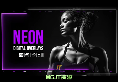 4种矩形循环线条曲线霓虹灯数字叠加层效果AE模板-MGJT资源