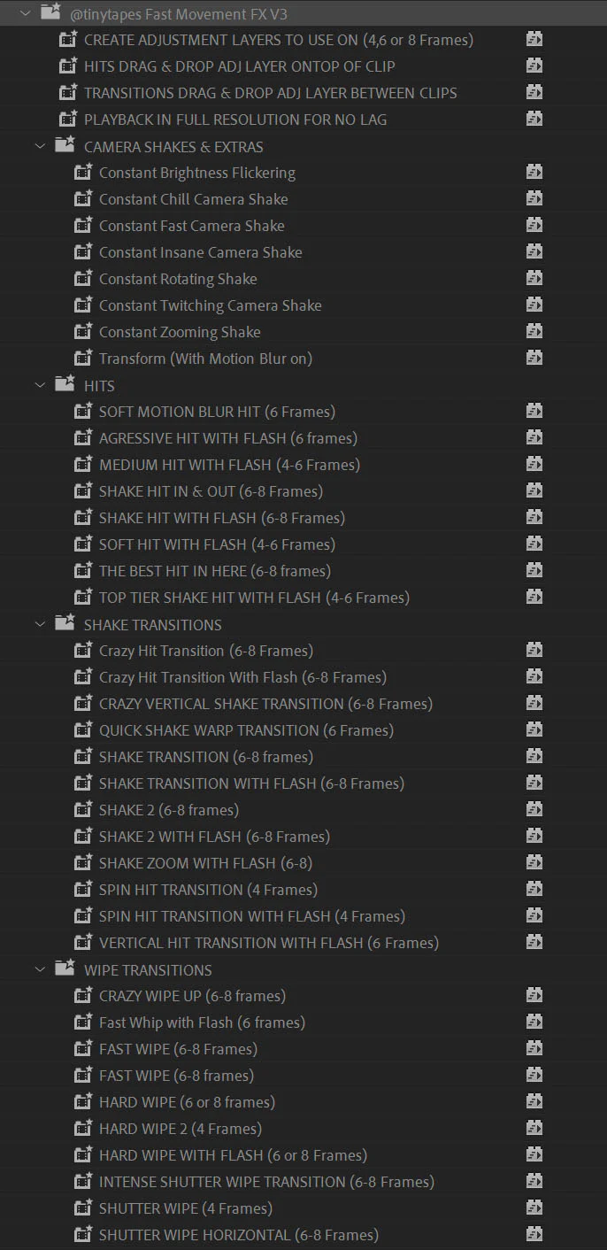 TINY TAPES 35个视频缩放摇动扭曲效果预设V3 Fast Movement FX V3 TINY TAPES 35个视频缩放摇动扭曲效果预设V3 Fast Movement FX V3